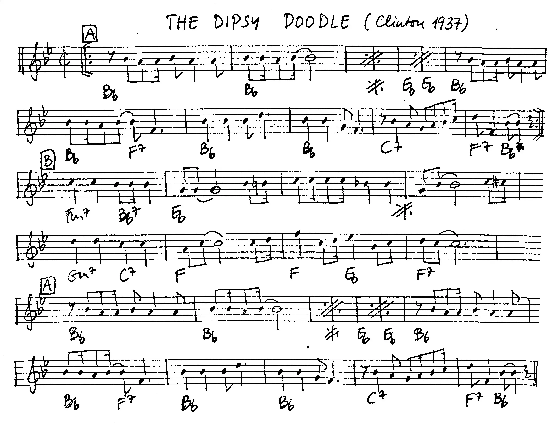 the dipsy doodle free jazz leadsheet - Courtesy of the Jungle Jazz Band